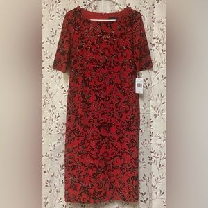 Ronni Nicole - Short Sleeve Scroll Print Midi Sheath Dress (NWT)